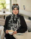 روسری ابریشم ژاکارد سفید مشکی